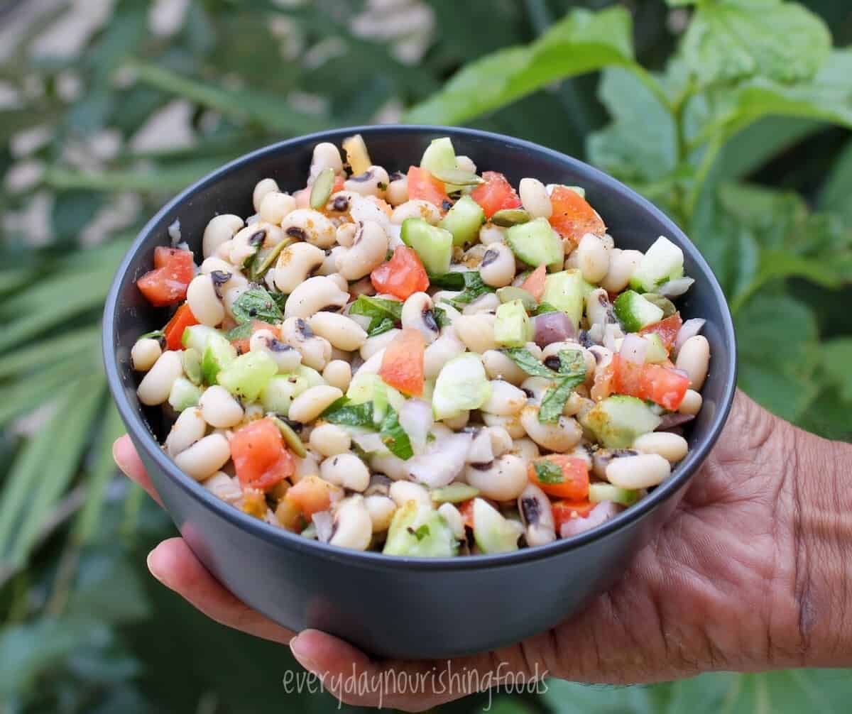 black eyed peas salad in a bowl