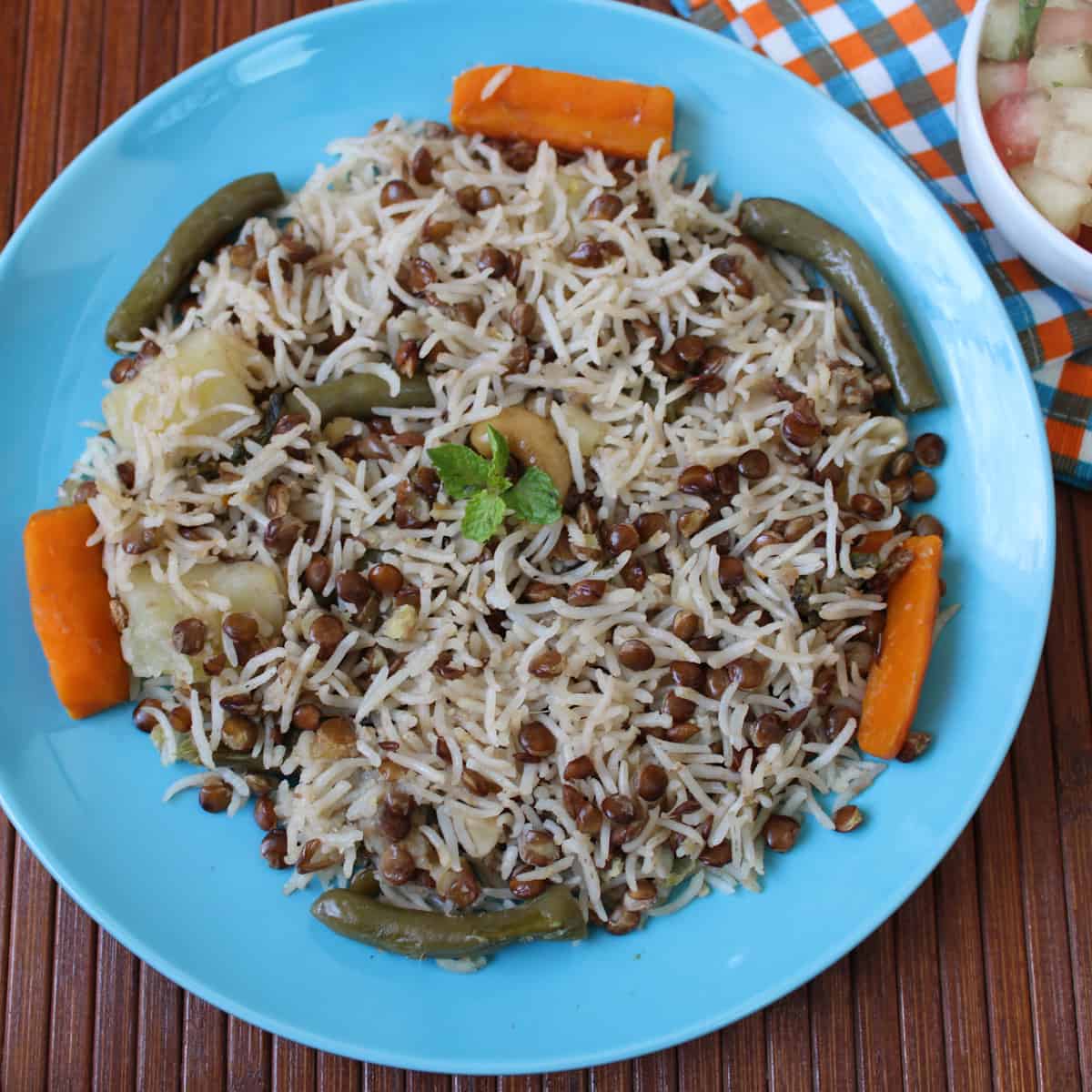 lentils and rice pilaf lunch