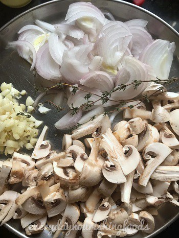 onion, mushrooms in a plate
