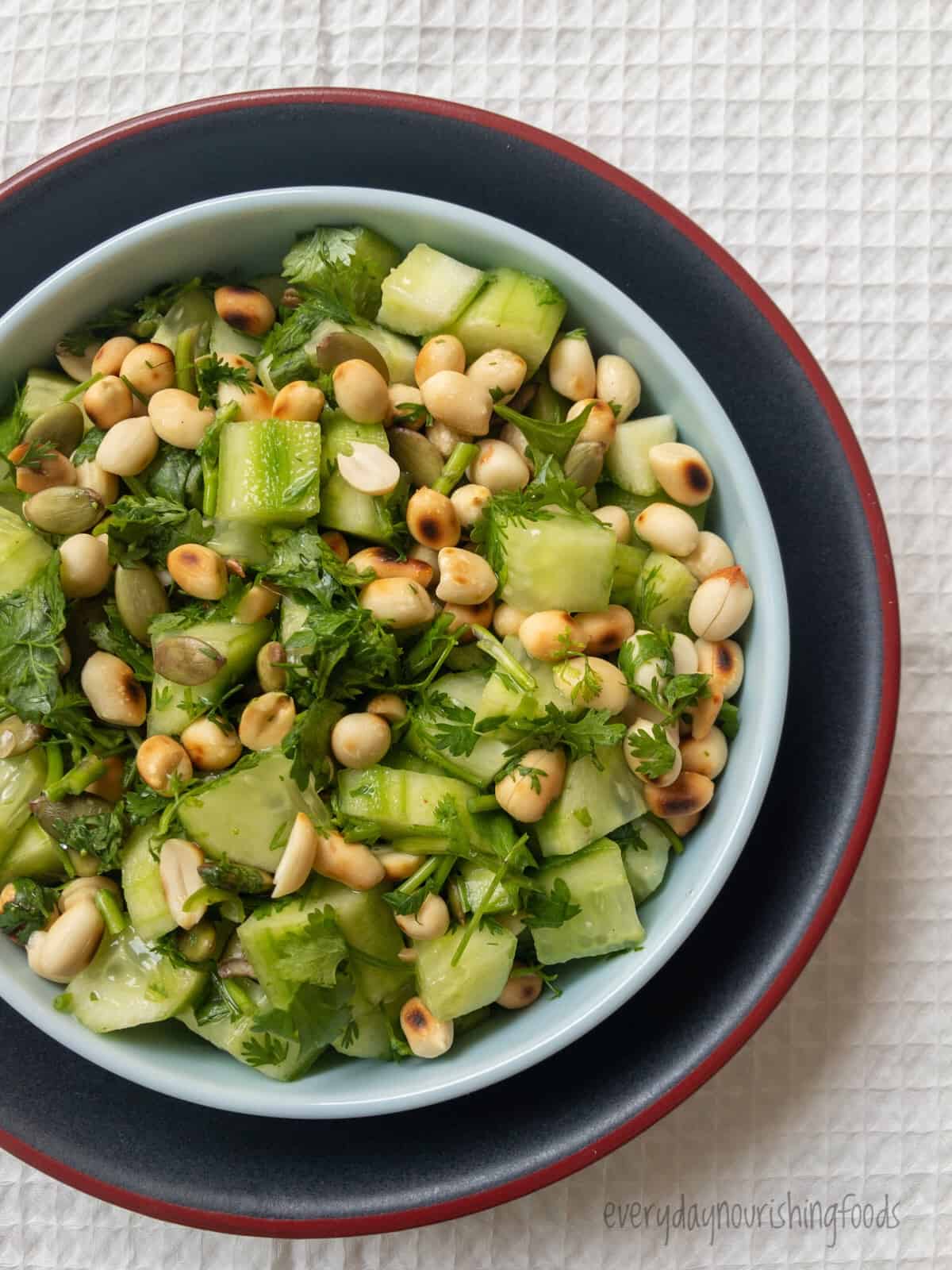 Indian peanut cucumber salad in a bowl