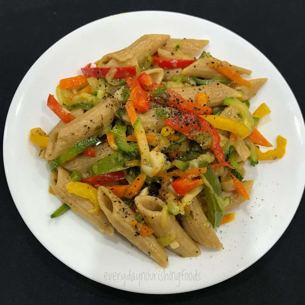 whole wheat penne pasta in a plate