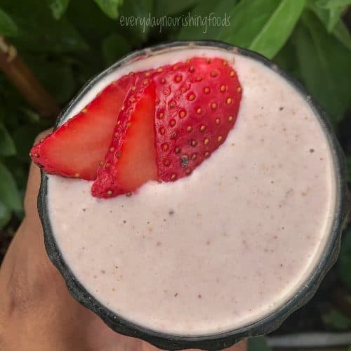 strawberry banana smoothie in a glass