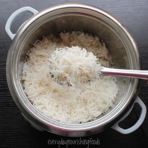 perfect fluffy basmati rice in a rice cooker