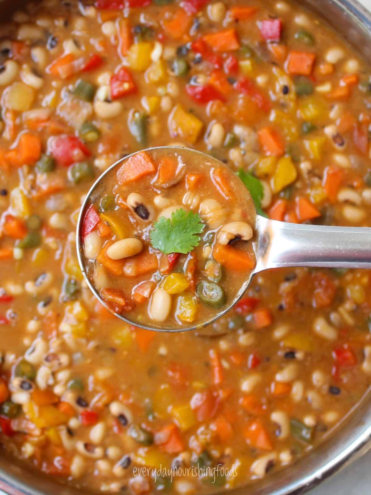 black eyed peas soup in a spoon