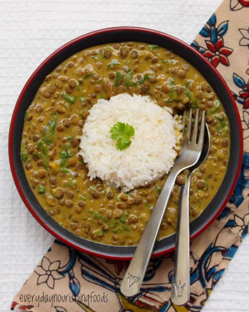 brown lentils dal with coconut milk