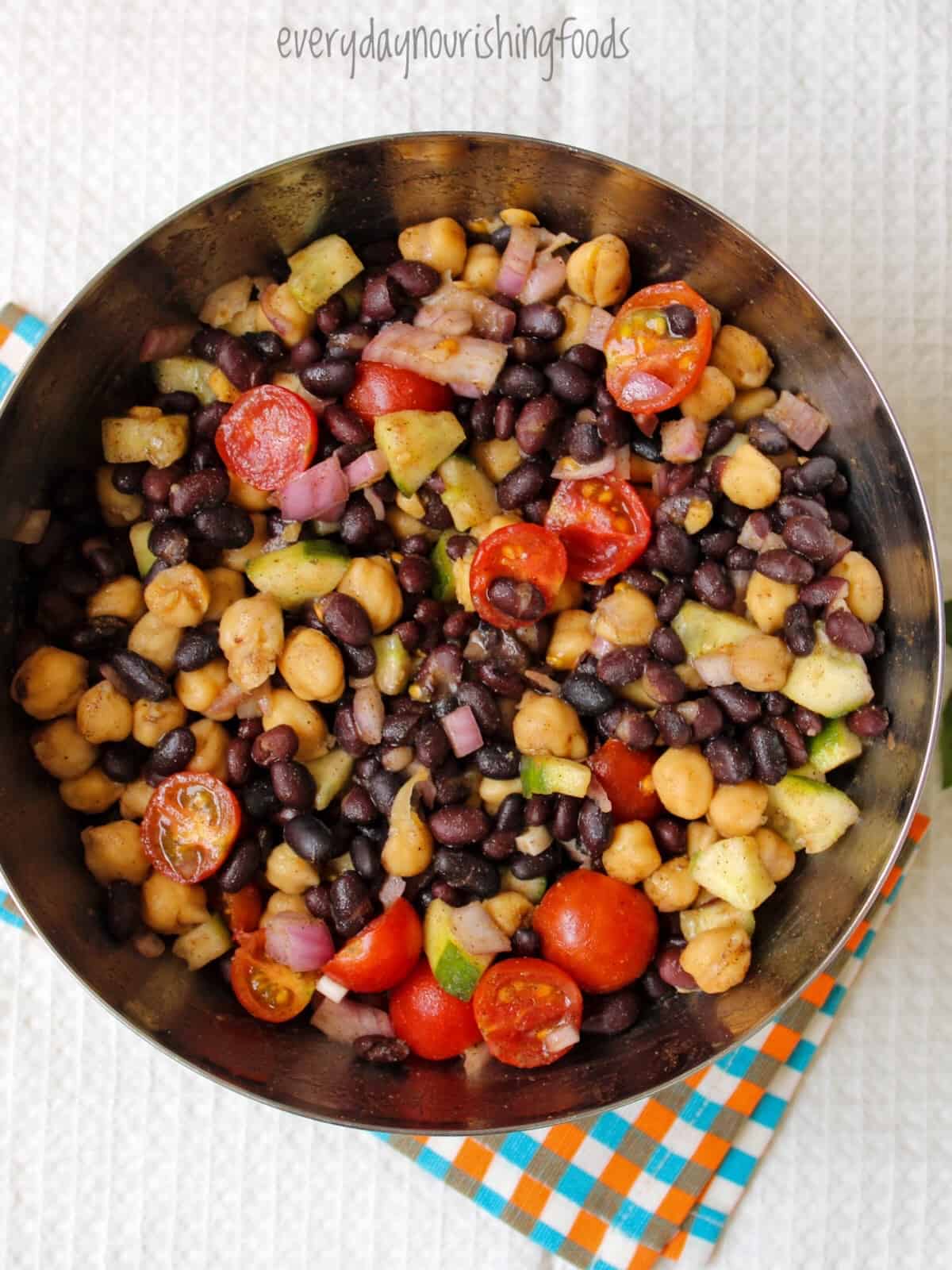 black bean and chickpea salad in a bowl
