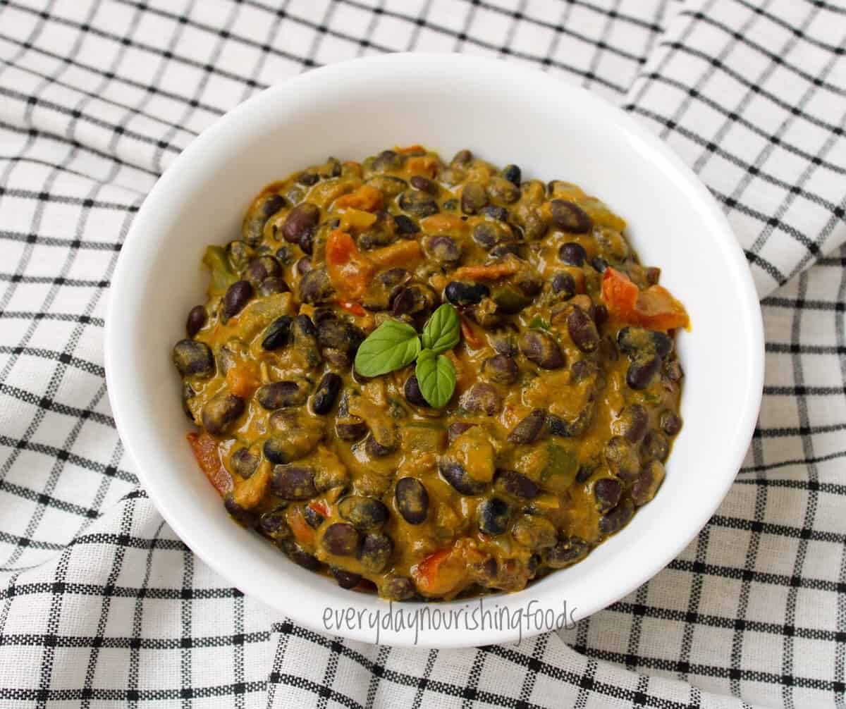 curried black beans in a bowl