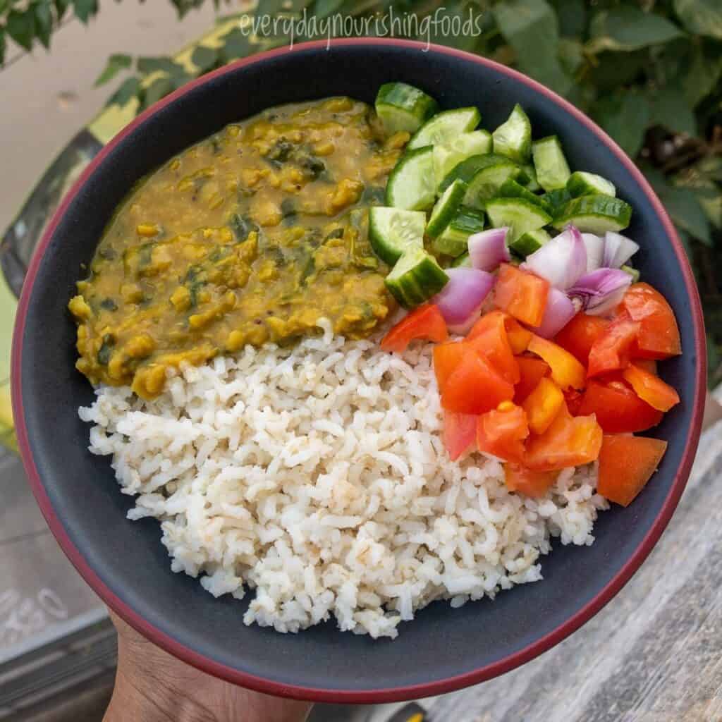 instant pot dal with rice in a plate