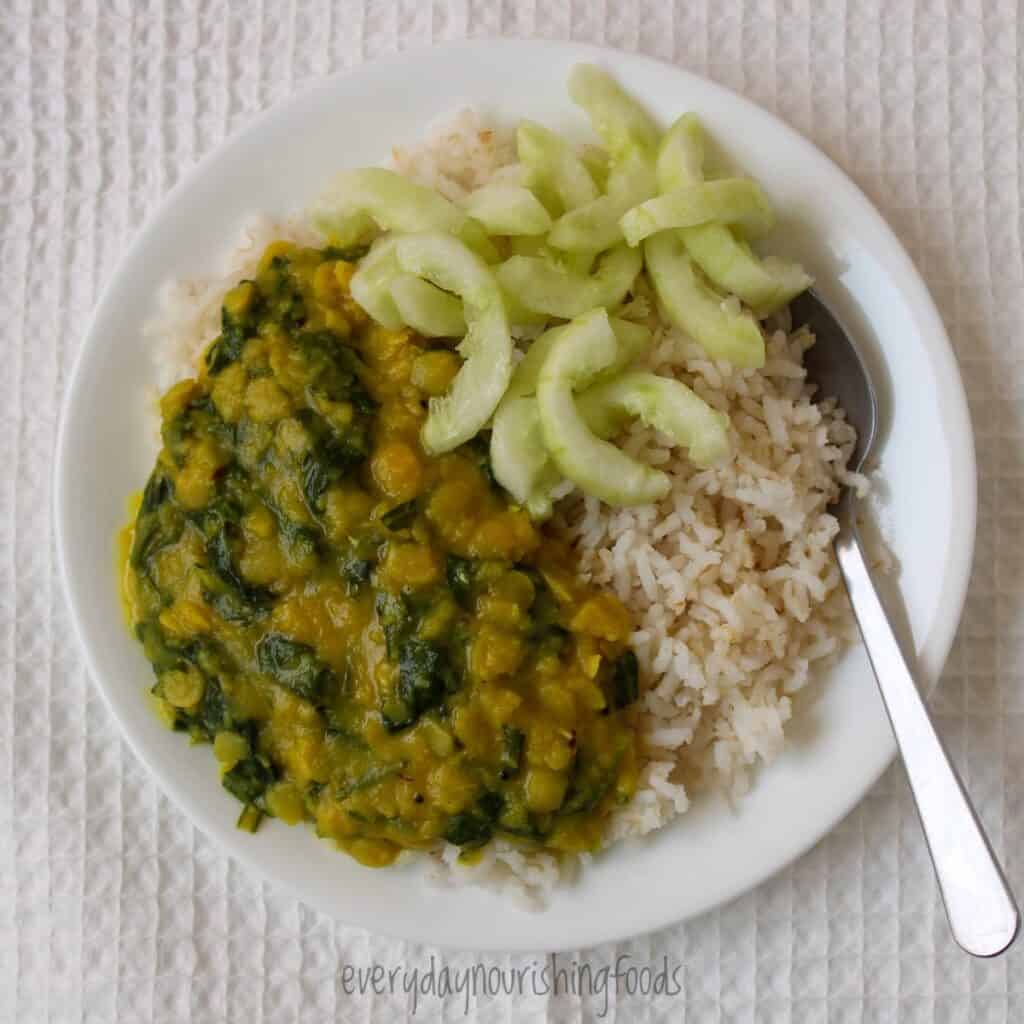 instant pot dal with spinach in a plate