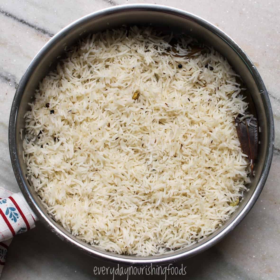 indian spiced basmati rice in a pan