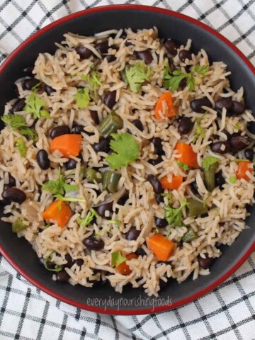 black beans and rice in a plate