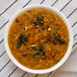 Pumpkin dal served in a bowl, ready to eat with rice or chapathi.