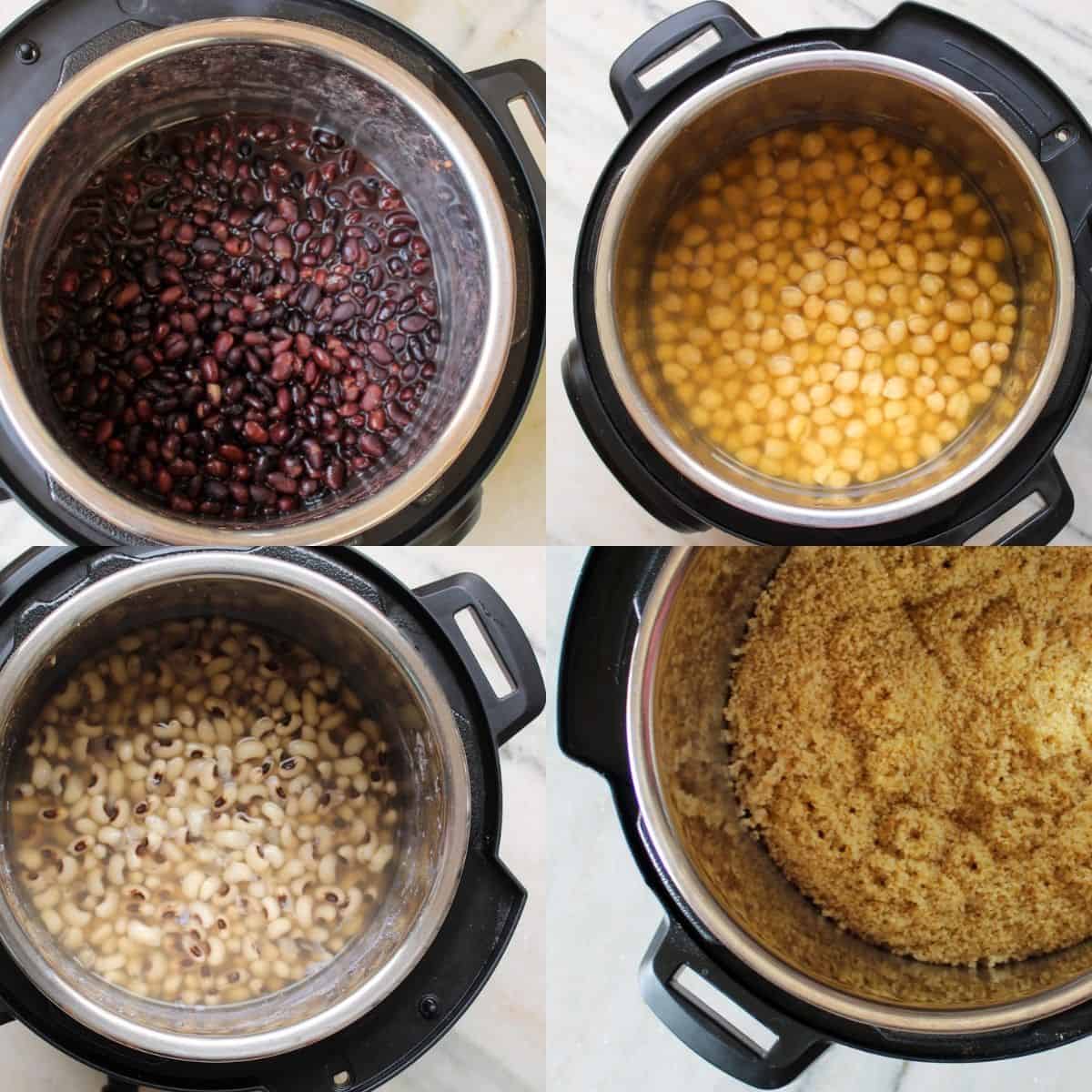 Instant Pot cooking for meal prep with beans, chickpeas, and millet prepared in bulk for easy Indian meals.